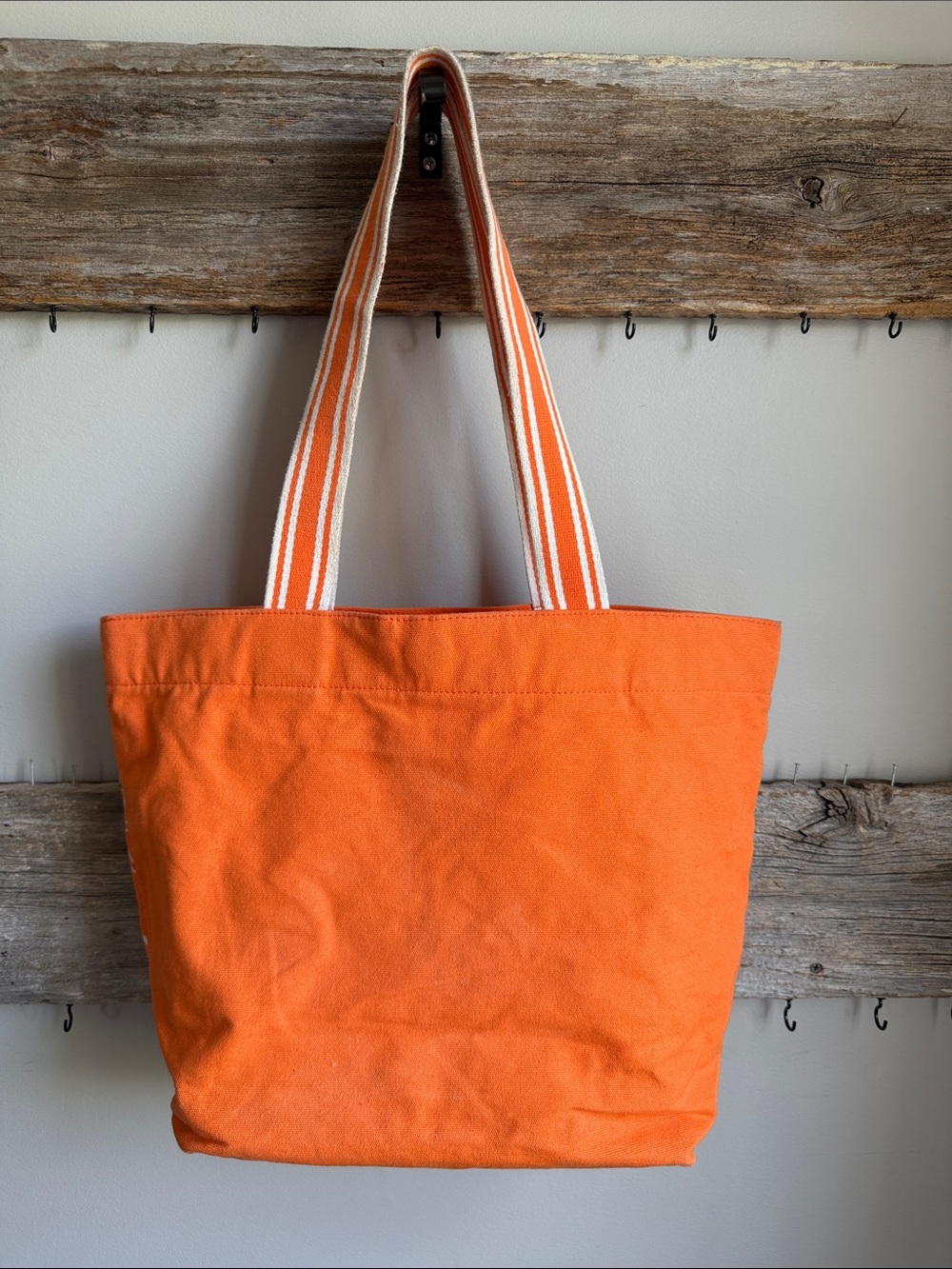 Arbonne Orange Canvas Logo Tote with Striped Handles - Picture 2 of 7